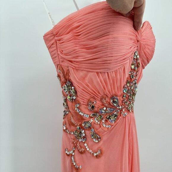 JVN BY JOVANI maxi dress strapless beaded sequins formal chiffon pink scarf 10 - Picture 4 of 10